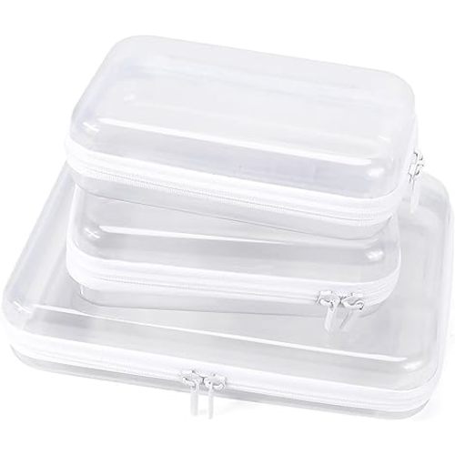 YOPCDJ Clear Hard Shell Zipper Case Clear Zipper Pouches, Travel Toiletry Bag & Waterproof Makeup Organizer, Diaper bag, Plastic Pouch for Office Home Storage, White 3 Pack, MSS
