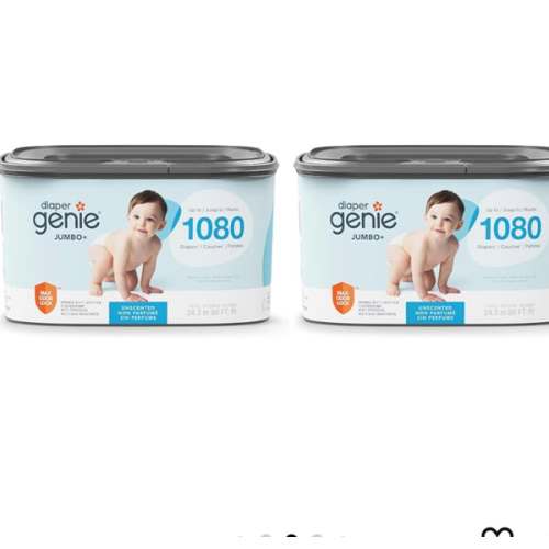 The Diaper Genie Jumbo+ Square Refill, with continuous film, can hold up to 1080 newborn-sized diapers per refill. (Pack of 2)