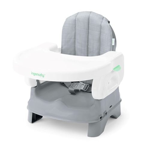 Ingenuity Deluxe Comfort Folding Baby Booster - Adjustable Height - Cushioned - Lightweight, Grey - 6M-3Y