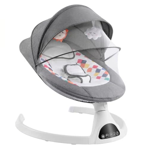 Soobaby Baby Swing for Infants,Electric Swing for Babies,Portable Swing for Baby Boy Girl,Remote Control Indoor Baby Rocker with 5 Sway Speeds,Music and Bluetooth,Deep Gray