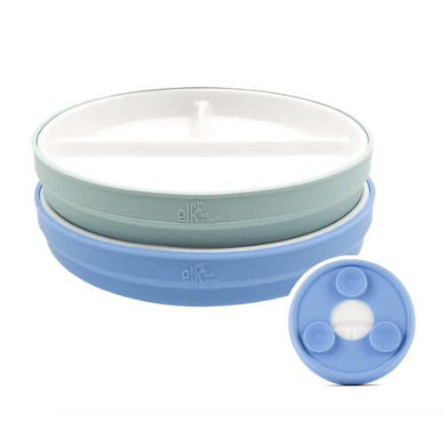 6.7"/16cm Porcelain White Divided Plates with Silicone Suction Sleeves