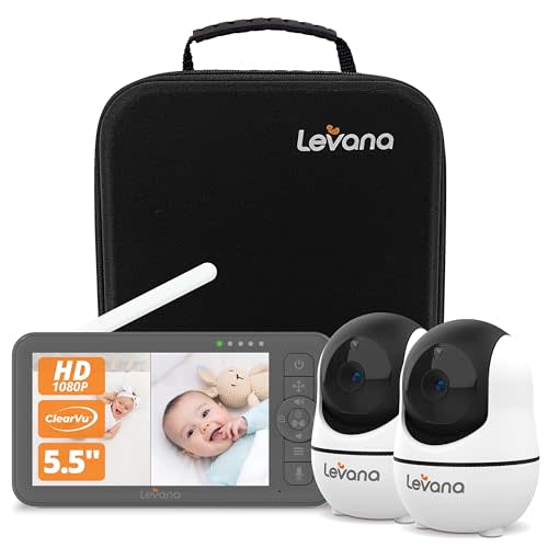 Levana Nala 5.5" HD Video Baby Monitor, 2 1080P Night Vision PTZ Cameras, 22 Hour Battery Life, 5000mAH Battery, No WiFi, Two-Way Talk, 1000ft Range, Carrying Case, 2 Year Warranty
