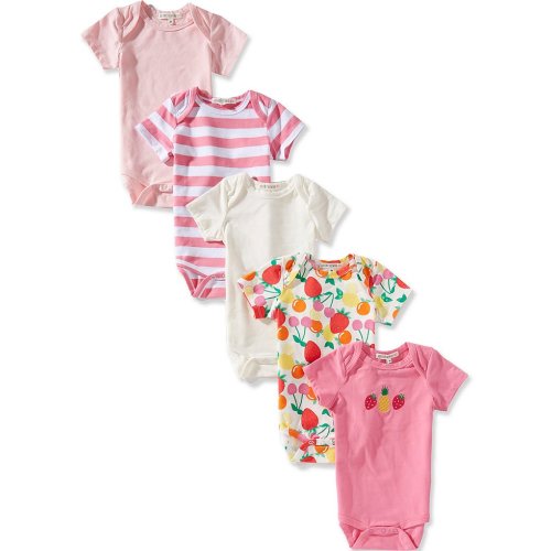 Adventurewear 360 Baby Girls Short Sleeve Fruit Motif Bodysuit 5-Pack Set