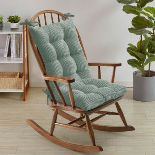 Velvet Rocking Chair Cushion 2 Piece Tufted Non Slip Set of Upper and Lower Cushions, Mint