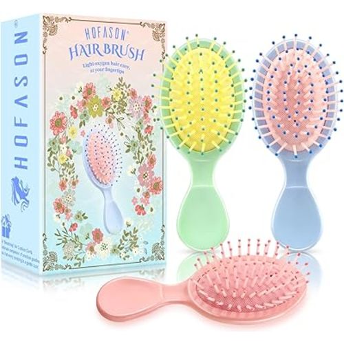 HOFASON 3 Pcs Mini Wet Hair Brush for Women Girls Toddler, Stocking Stuffers for Women Teens Girls, Bridesmaid Proposal Gifts, Spa Party Supplies, Summer Stuff, Detangling Hair Brush for Travel