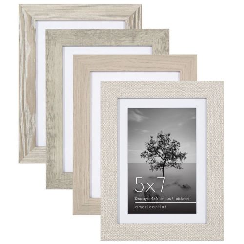 Americanflat 5x7 Picture Frame Set of 4 - Use Picture Frame with Mat or 5x7 Frame Without Mat - Rustic Picture Frames with Textured Engineered Wood