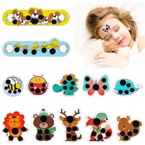 12 pcs Stick-on Fever Indicator Forehead Fever Kids Cartoon Stickers Temperature Fever Patch