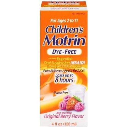 Motrin Children's Dye-Free Pain Reliever/Fever Reducer, Original Berry Flavor 4 oz (Pack of 3)