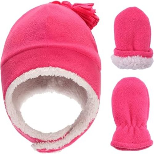 Toddler Hat & Glove Set - Baby Fleece Winter Hat and Mittens for Infant Kids