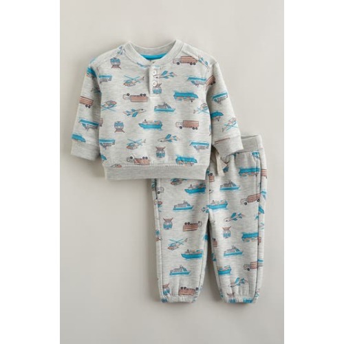 Print Henley Sweatshirt & Sweatpants Set, 3M
