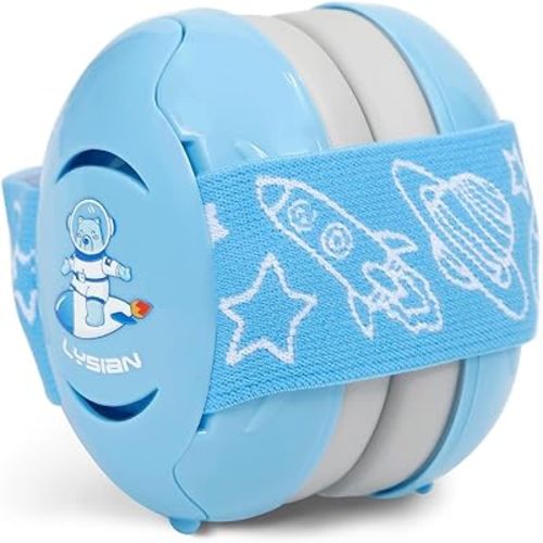 LYSIAN Baby Ear Protection Earmuffs for Infants 0-3 Years, Soft Adjustable Toddler Hearing Protection for Sleep, Airplane Travel, Fireworks and Events, Blue