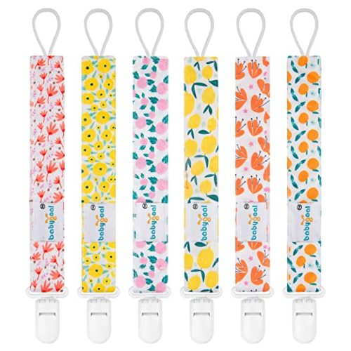 babygoal Floral Pacifier Clips, 6 Pack Binky Paci Holder Clips Leashes Fits for Most Baby Pacifiers and Binkies