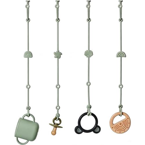 Andy Bear Toy Straps for Baby Toy Safety Straps Silicone High Chair Toys Straps Toddler Bottle Straps for Strollers, High Chair, Cribs, Car Seat, Stroller Accessories, Baby Pacifier Clip-Sage