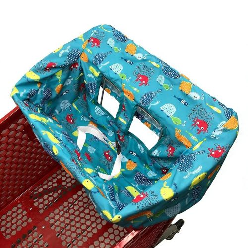 Portable Shopping Cart Cover, High Chair and Grocery Cart Covers for Babies, Kids, Infants & Toddlers, Attached Carry Bag (Blue Seaworld)