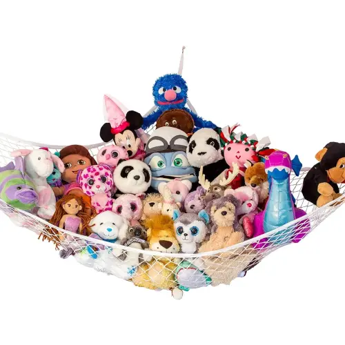 Lilly's Love Large Stuffed Animal Net Hammock for Plushie Toys | Corner Hanging Organizer for your Teddy and Stuffy Collection | Easy to Hang w/Included Anchors & Hooks (White)