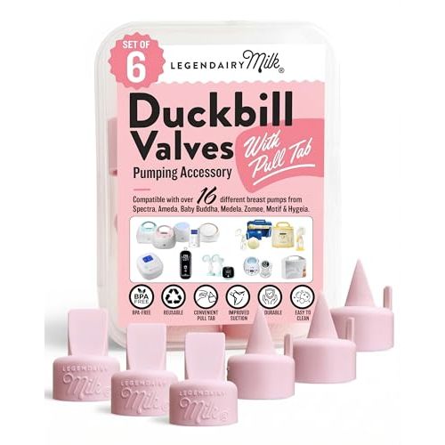 Legendairy Milk Duckbill Valves with Pull Tab - Compatible with Spectra S1 S2 9 Plus, Medela, Motif, Baby Buddha & Zomee - Duckbill Valve Replacement Pump Parts, BPA Free Silicone, 6 Pack