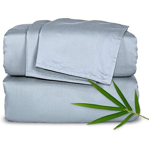 Pure Bamboo King Sheets, Genuine 100% Organic Viscose Derived from Bamboo Bed Sheet Set, Luxuriously Soft & Cooling, Double Stitching, 2 Year Quality Promise (King, Sterling Blue)