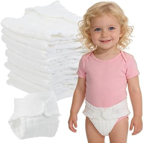 FOMIYES 10PCS Baby Cloth Diapers Reusable Newborn Couches Cotton Cloth Diaper Nappy Cover for Infant Toddler 0-3 Months Boys Girls Washable & Adjustable White Size S