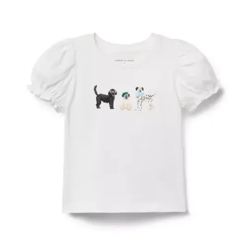 Girl Jet Ivory Dog Friends Puff Sleeve Tee by Janie and Jack