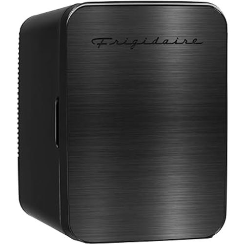 Frigidaire Mini Personal Fridge Cooler, Countertop, Holds Up to 10L/15 Cans, Brushed Black Stainless Rugged Design, Portable for Skincare, Makeup, Car, Office, Bedroom, Dorm Room, or Cabin