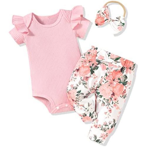 Aalizzwell Baby Girls Ribbed Bodysuit Pants Outfits Spring Summer Clothes