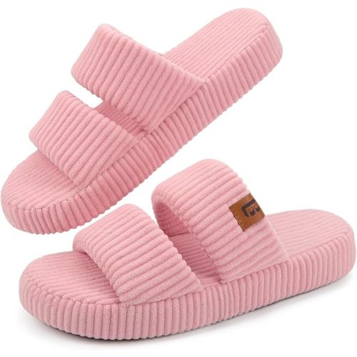 LongBay Slippers for Women Memory Foam Open Toe Slide Indoor House Shoes Slip On Bedroom Comfy Gift