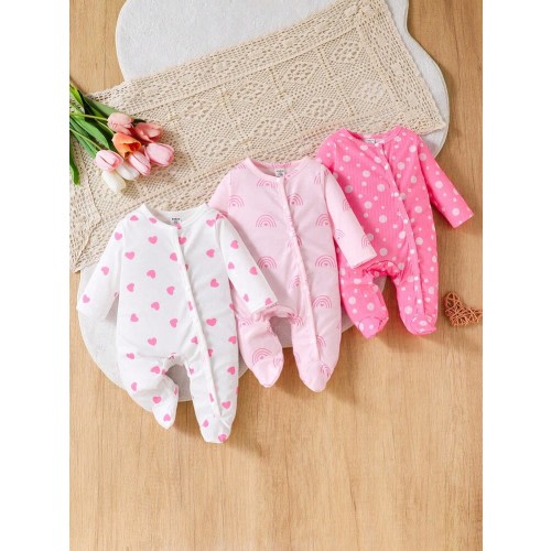 SHEIN 3pcs Newborn Cute Soft Full Print Snap-Button Romper Fall Winter | SHEIN USA