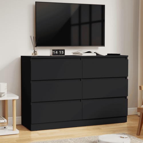 Hommpa Black 6 Drawers Dresser for Bedroom, Chest of Drawers TV Stand Dresser for Closet, Wooden Modern Storage Cabinet for Women Living Room Furniture