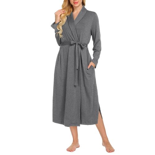 Ekouaer Robes for Women Long Sleeve Knit Kimono Bathrobe Soft Lightweight Loungewear Ladies Cotton Sleepwear
