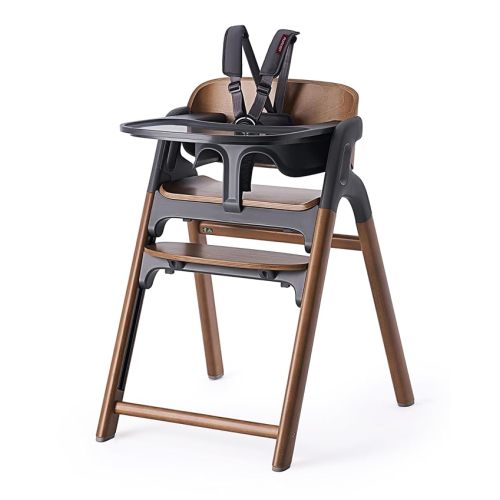 Momcozy High Chair, 5-in-1 Convertible Wooden High Chair with Food-Grade Tray, Baby Set with Removable Harness and Toddler Tower, Highchair for 6 Months to 308 lb, Adjustable & Ergonomic, Walnut