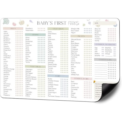 BIROYAL Baby First Foods Tracker Fridge Magnet, Led Weaning Supplies, 12"x8" Dry Erase Daily Food Log, 101 Foods Checklist Before One, Baby Feeding Essentials, Morandi