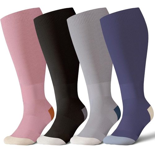 Plus Size Compression Socks for Women & Men Wide Calf, 20-30mmhg Knee High Stockings for Pregnancy, Nurse, Travel