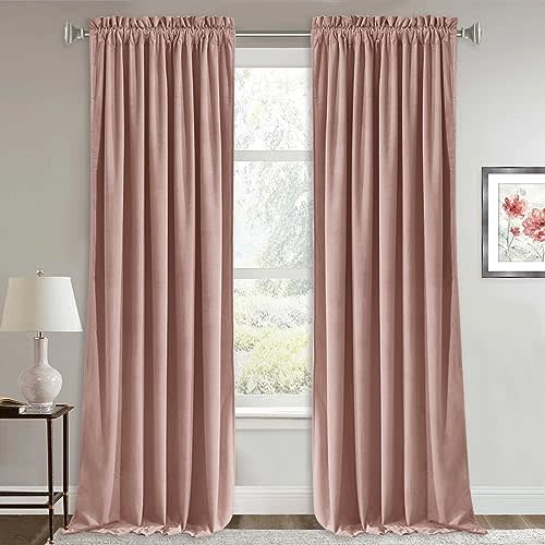 RYB Home Dusty Pink Velvet Curtains 84 inches - Cute Luxury Window Decor Super Soft Rod Pocket Thermal Insulted Drapes for Girls Bedroom Dormitory, W52 x L84, 2 Panels Set