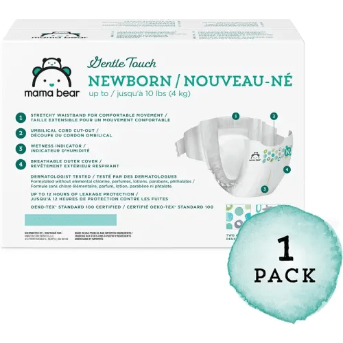 Amazon Brand - Mama Bear Gentle Touch Diapers, Hypoallergenic, Newborn, 120 Count (4 Pack of 30), White