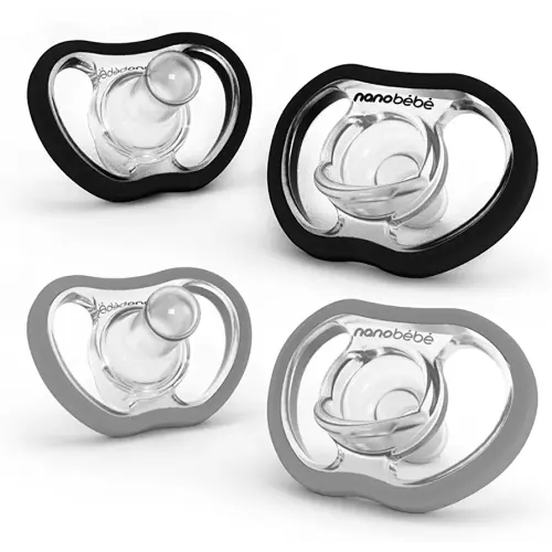 Nanobebe Active Baby Pacifiers 4-36 Months - Orthodontic, Lightweight and Vented, Curves Comfortably with Face Contour, 100% Silicone - BPA Free, Perfect Baby Registry Gift 4pk, Black/Grey