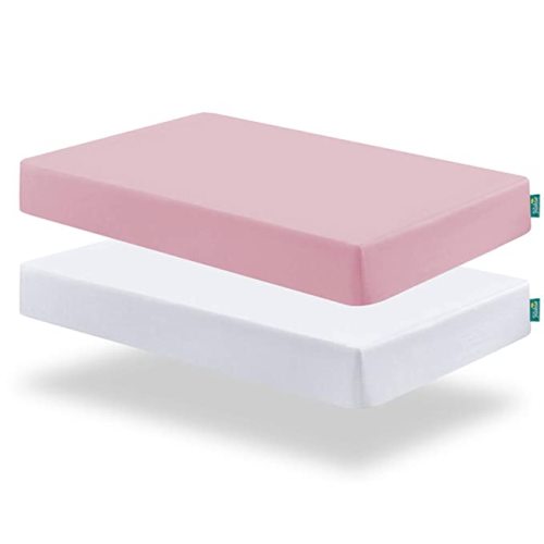 Biloban Crib Sheets Girl Fitted, 2 Pack Crib Sheet Fits for Standard Crib Mattress, Neutral Toddler Bed Sheets for Baby Boys, Grey & Pink, 52”X 28”