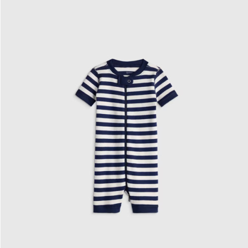 100% Organic Cotton Shortie Onesie Pajama in Navy Stripe