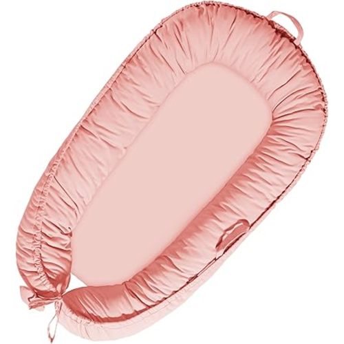 Baby Lounger - Baby Lounger for Newborn 0-24 Months, Soft Breathable Cotton Pink Infant Lounger Cover, Portable Baby Nest for Baby Girl