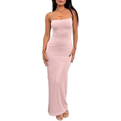 LILLUSORY Womens Summer Casual Slip Dresses Spaghetti Strap Double Lined Bodycon Maxi Dress