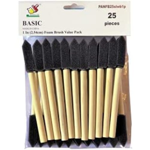 PANCLUB Foam Brush Set I Sponge Brush Paint I 1 Inch - 25 Pack I with Wood Handles I Great for Art, Varnishes, Acrylics, Stains, Crafts