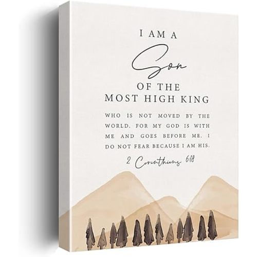 Inspirational Bible Verse Wall Art Decor Religious Canvas Painting Framed I am a Son of the Most High King Canvas Artwork Print Poster 12"x15" Decoration for Home
