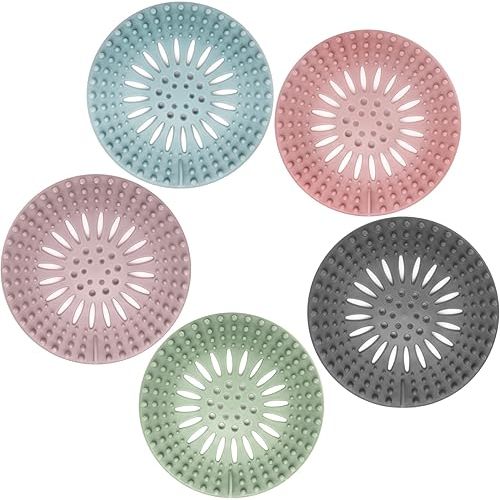 Gotega Bathroom Sink Drain Strainers, Hair Catcher Shower Drain Covers Protector, Flexible TPR Material, Multiple Colors for Bathroom Tub Shower and Sink, 5 Pack
