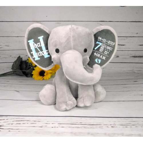 Baby Boy Gift Customized Girl Elephant Birth Stats Stuffed