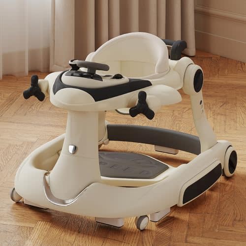 Kinder King 8-in-1 Baby Walker with Music & Lights, 3 Level Height Adjust | Foldable Toddler Walker with Speed Adjustable Wheels, Easy to Clean, Walker for Baby Boys & Girls 6-18 Months, Plane Theme
