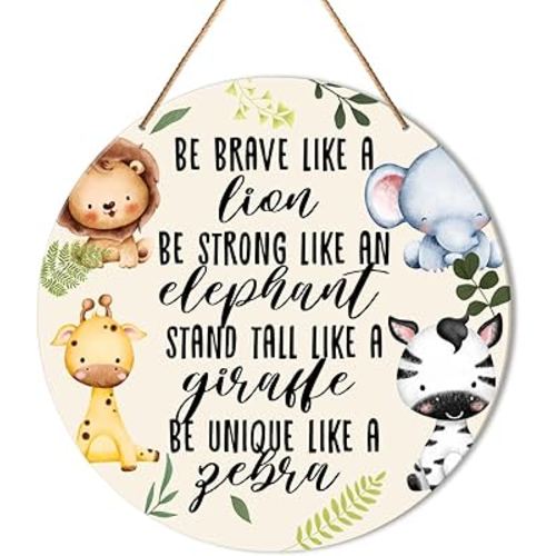 Muktoujaumai Baby Girl Boy Nursery Wall Decor, Safari Nursery Hanging Sign Decor Woodland Wall Decoration Jungle Wood Sign for Kids Bedroom, Playroom, Gift for Newborn Baby Girl Boy Toddler