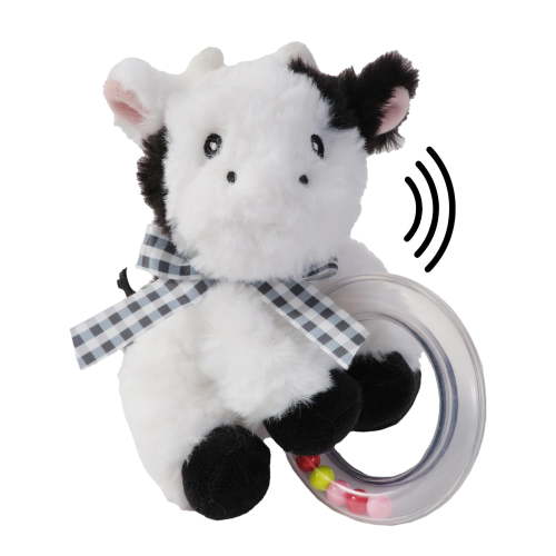 Bearington Lil' Gilly 5.5 Inch Cow Baby Rattle & Soft Infant Ring – 0-6 Month Toy - Newborn Baby Toys