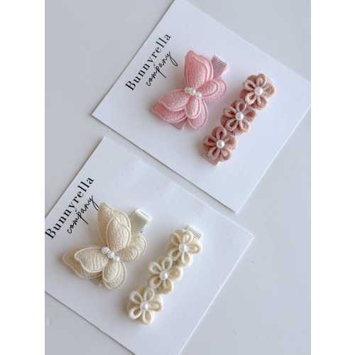 Butterfly Pearl and Flower Hair Clip Set