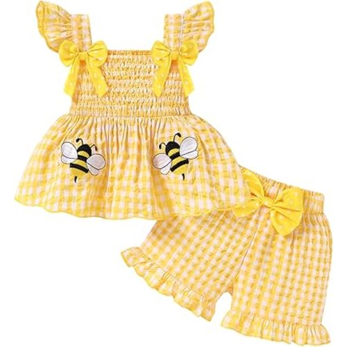 YOUNGER TREE Toddler Girl Clothes Baby Girls Ruffle Sleeveless Bowknot Dress Tops Shorts Set Cute Summer Kids Outfits