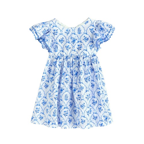 Kids' Pretty Angel Rickrack Trim Flutter Sleeve Clip Dot Cotton Dress