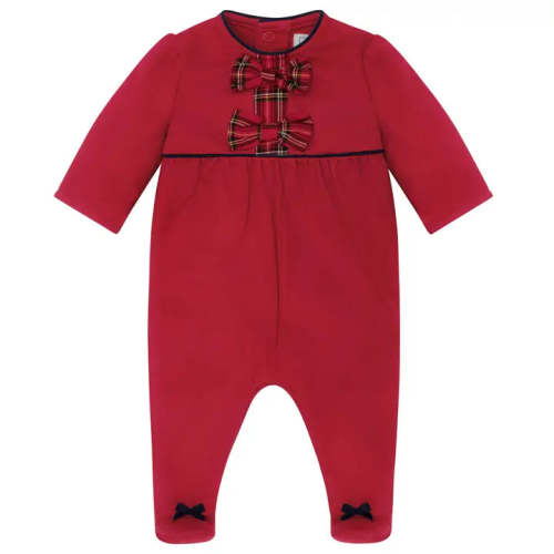 Kiki Girls Red Tartan Bow Christmas Babygrow